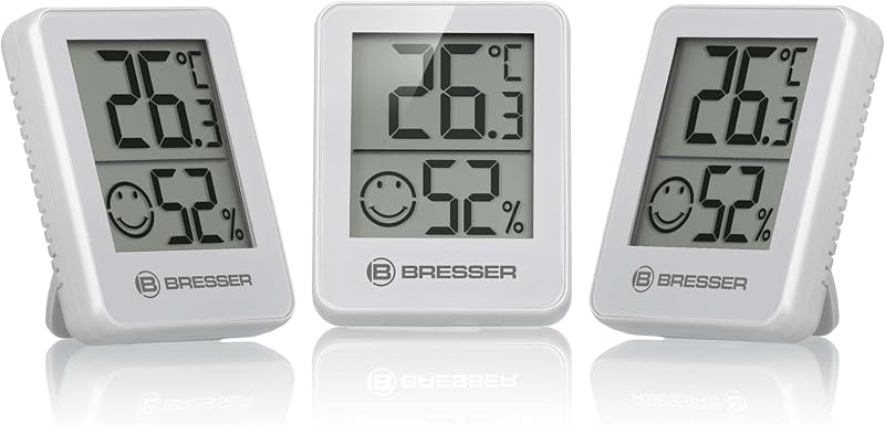 Bresser Termómetro higrómetro Temeo Hygro Indicator, juego de 3 unidades para instalación o montaje en pared con indicador de temperatura ambiente, blanco, 4,5 x 1,6 x 5,8 cm, blanco, pantalla 4,98 cm