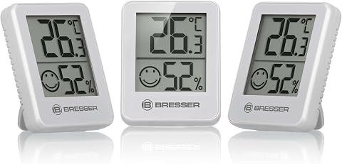 Bresser Termómetro higrómetro Temeo Hygro Indicator, juego de 3 unidades para instalación o montaje en pared con indicador de temperatura ambiente, blanco, 4,5 x 1,6 x 5,8 cm, blanco, pantalla 4,98 cm