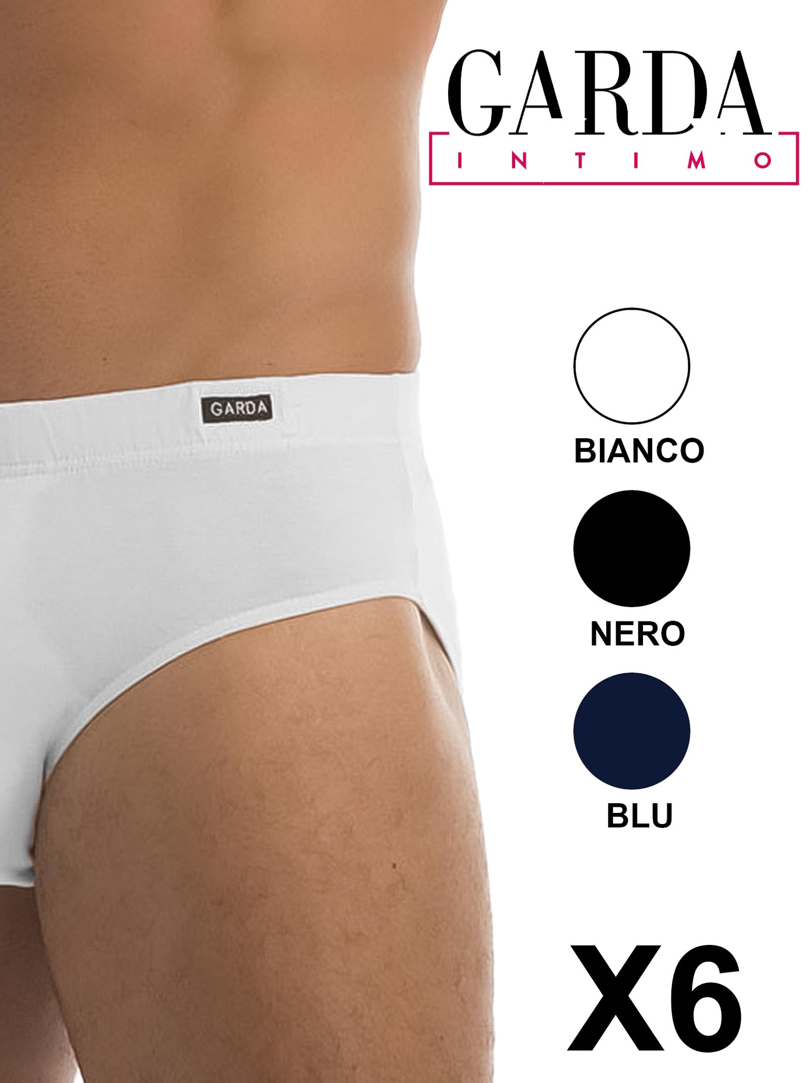 GARDA - 6 Slip Midi Uomo in Cotone Bielastico, Slip Medio Elastico Ricoperto 3471