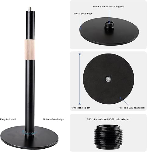 Miniatura 8 de Soporte de micrófono de escritorio, soporte de micrófono de mesa de altura ajustable con clip de micrófono universal y de montaje de choque, un
