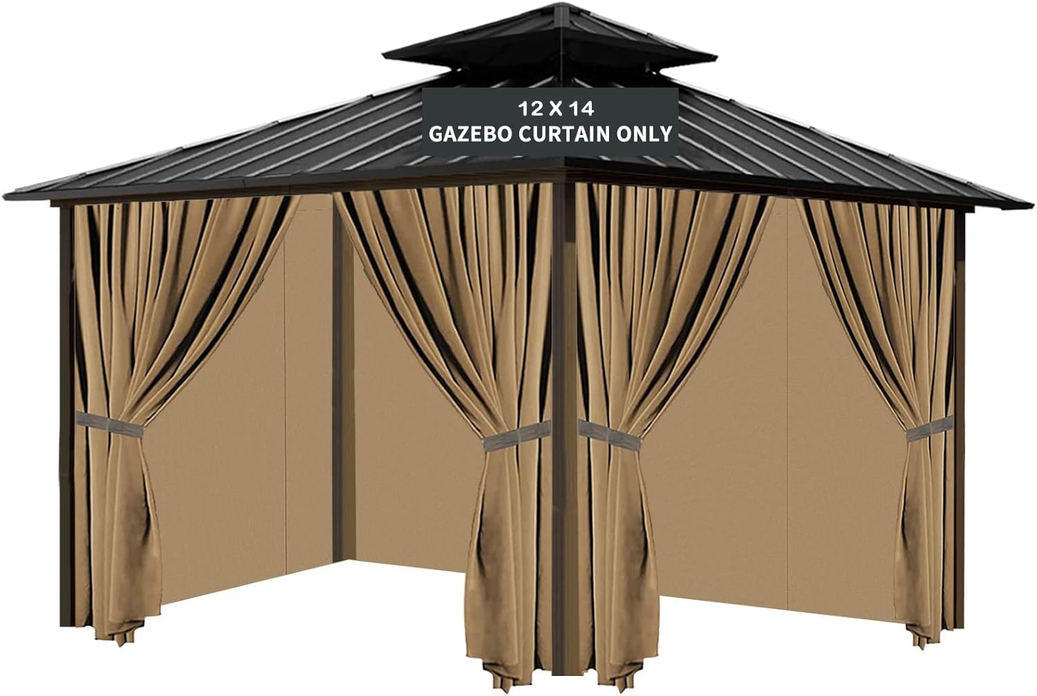 Photo 1 of Tngan Gazebo Universal Replacement Privacy Curtain, 12'X14' Gazebo Curtains Outdoor Waterproof, 4-Panels Sidewall with Zipper for Patio, Garden and Backyard (Only Curtains, 12'X14', Beige)