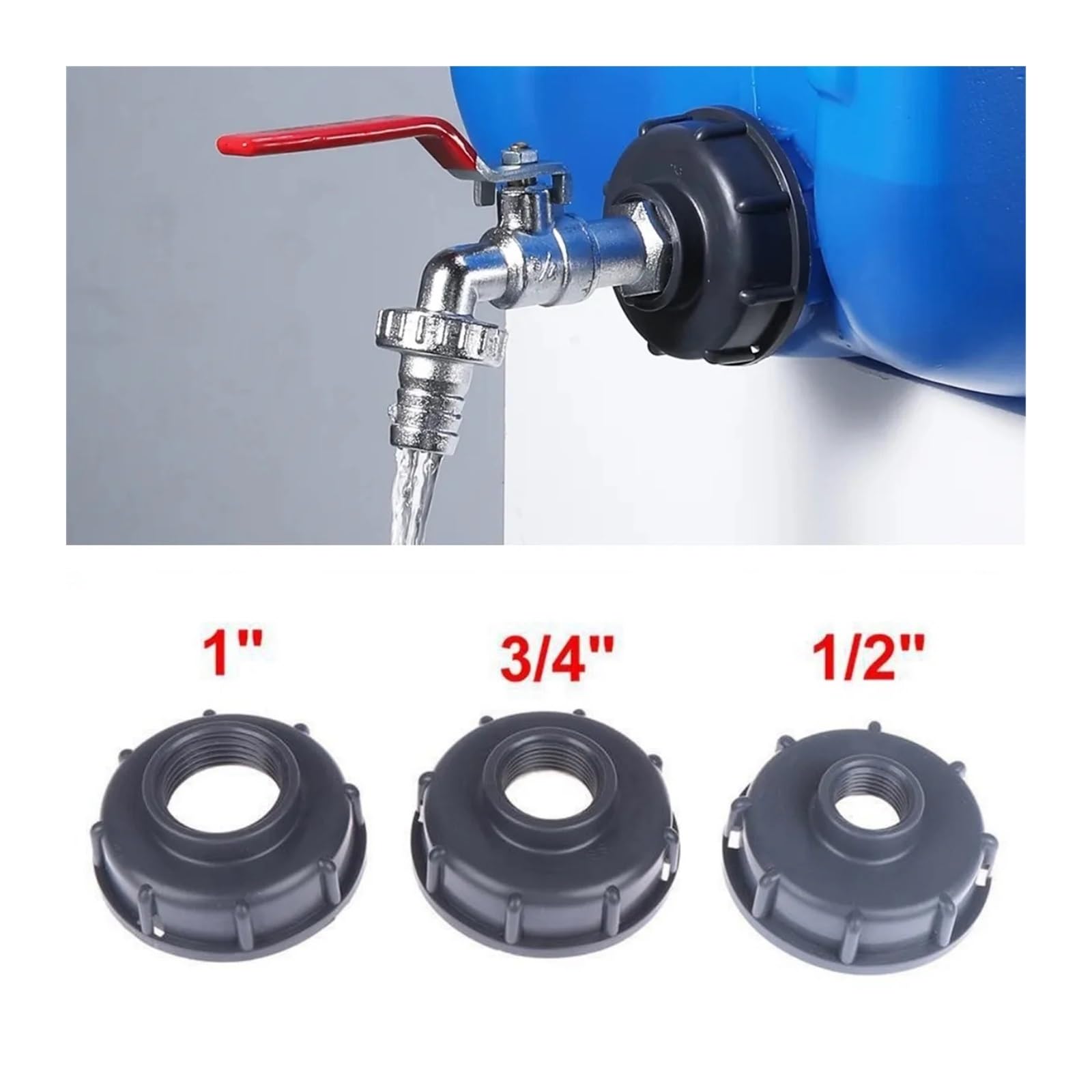 złącze kranu, Adapter do kranu zbiornika IBC S60*6 z gwintem grubym na 1/2'' 3/4'' 1" Zawór wymienny 1 szt.(A)