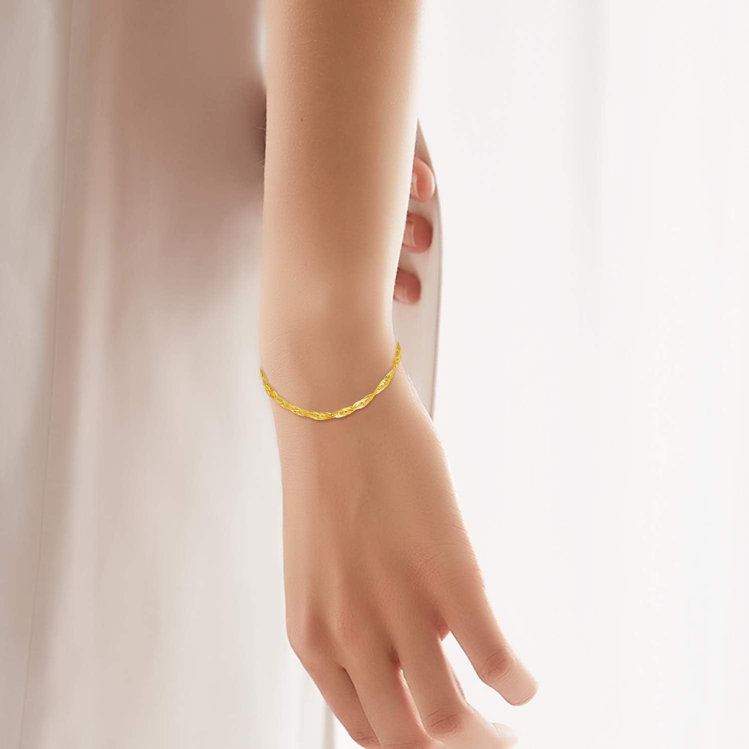 18k Solid Gold Bracelet for Women, 18 Karat Gold Diamond-cut Rope Chain Bracelet, Fine Jewerly Gifts for Her ( 3MM, 6.3-7.2 Inch ): Clothing, Shoes & Jewelry