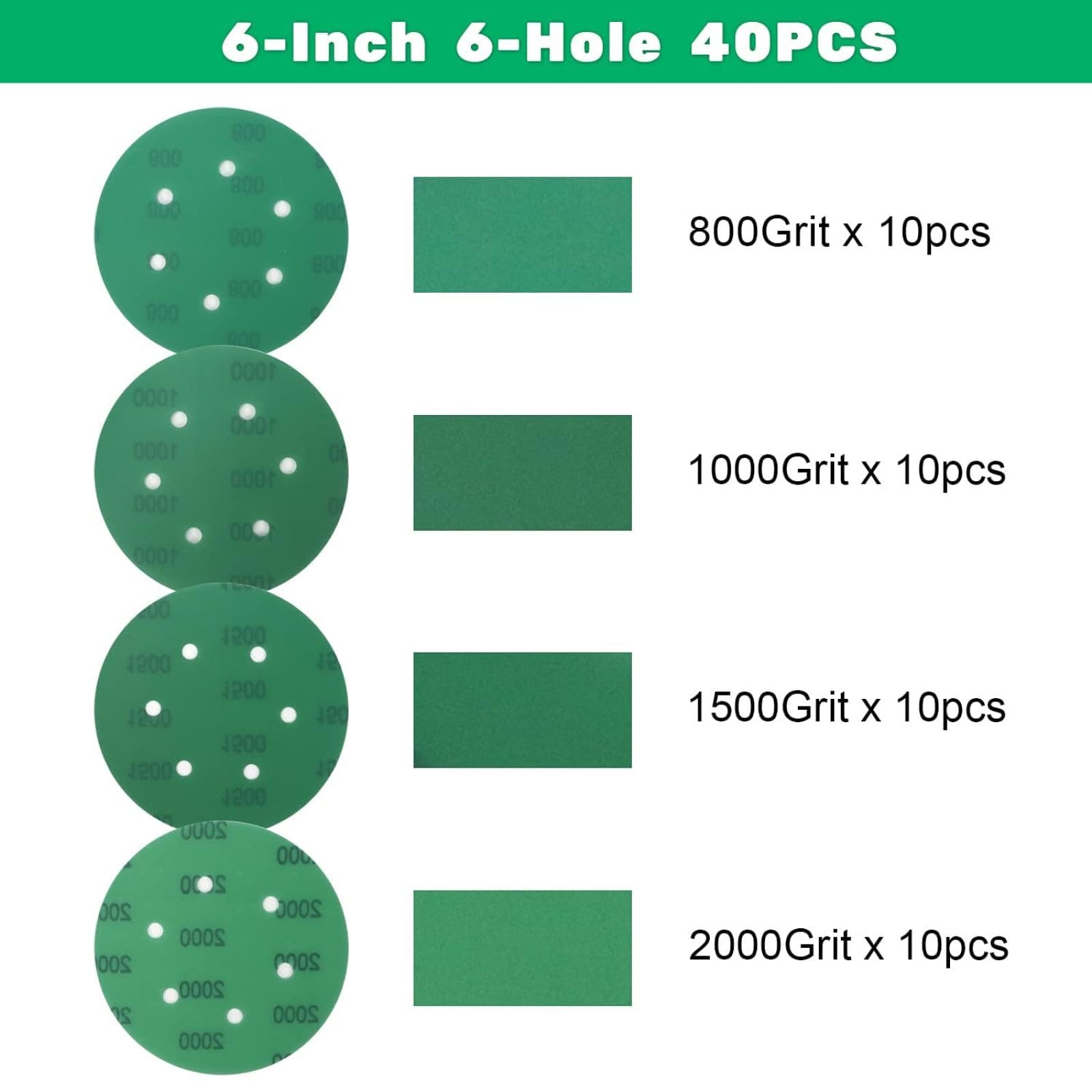 41 Pcs 6 Pouces Crochet Et Boucle Wet Dry Disques Abrasifs 6 Trous Assortiment Papier Abrasif Longue Durée Avec Interface Pad Pour Métal Gla