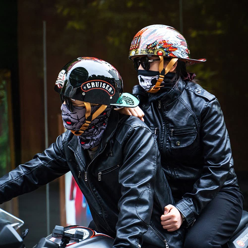 Mezzo Casco Moto Casco Aperto con Occhiali, Retro Casco per Moto, Certificazione ECE, Aspetto Unico E Raffinato, Adatto A Uomini E Donne Adulti, Fodera Comoda E Traspirante