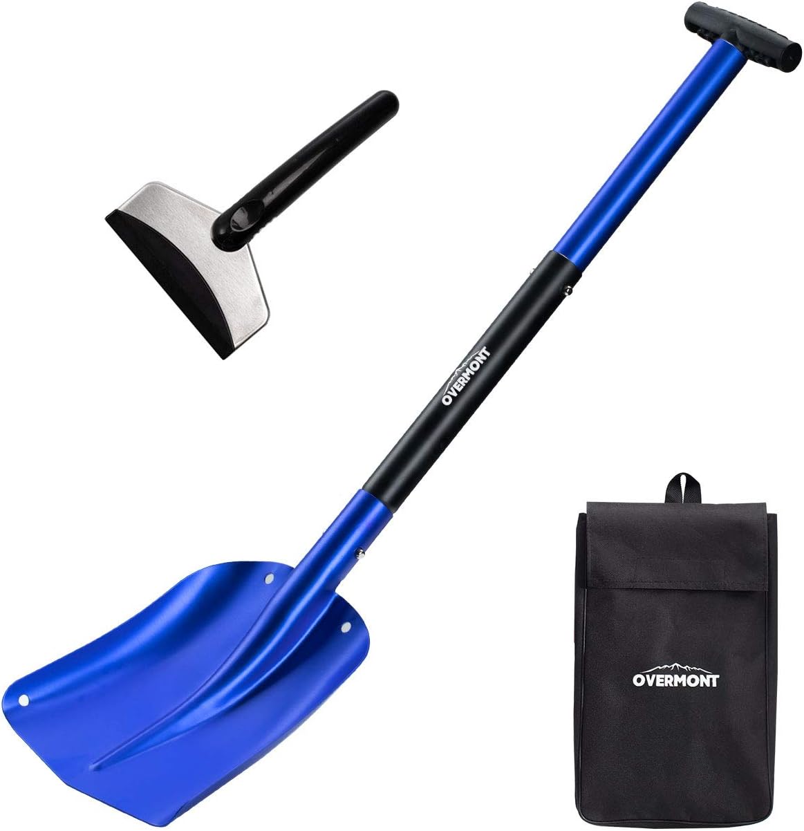 Overmont Collapsible Snow Utility Sport Shovel Aluminum Lightweight with Ice Scraper and Carrying Bag Sizes 32 and 42 Inch