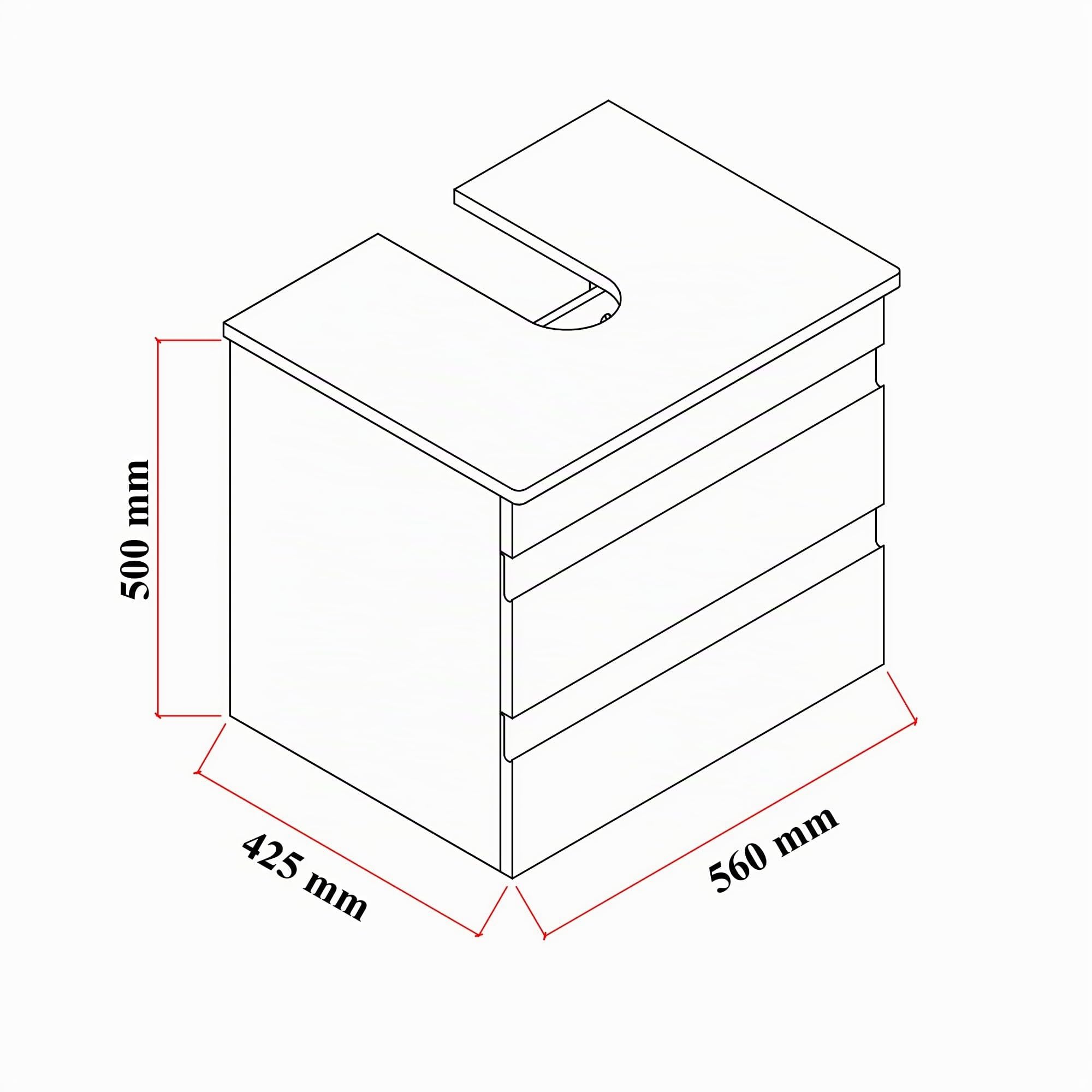 Karen Waschbeckenunterschrank Lara 60 cm | Steh-Unterschrank | Badmöbel anthrazit | Konsole mit Siphonausschnitt | Minimalistisch | Gäste-Badezimmer (Lara 60 Eiche)