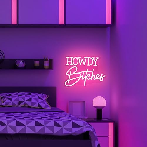 Miniatura 2 de Moodlion Howdy - Letrero de neón para decoración de pared, luces LED, decoración de barra rosa, luces de neón operadas estéticamente para decoración