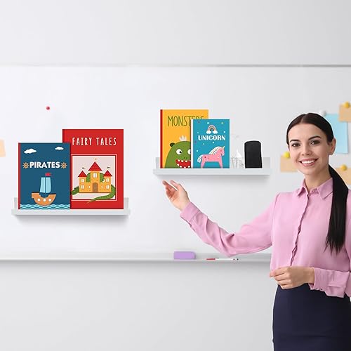Miniatura 2 de Lincia 2 estantes magnéticos para pizarra blanca, de metal, flotante, magnético, para la oficina del profesor (17 x 2.4 x 2 pulgadas, blanco)