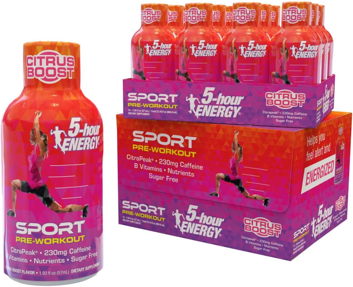 Extra Strength Sport Shots with Citrapeak, Citrus Boost Flavor, Pre-Workout 24 Count (1.93 fl oz)