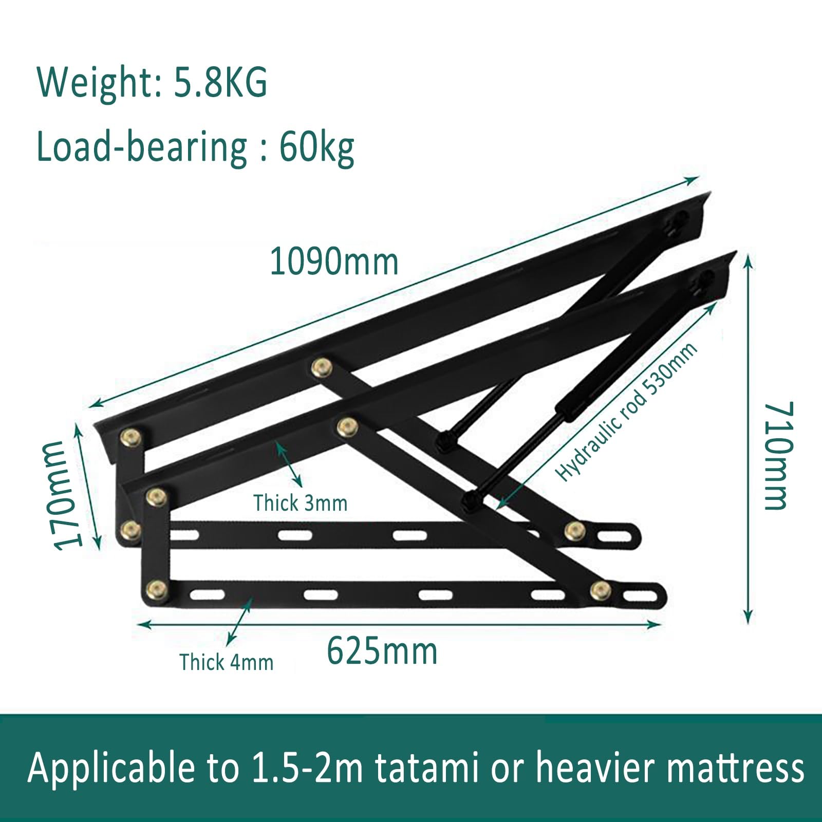 Resortes de gas para cajas de cama pesadas, mecanismo de elevación de cama hidráulica hacia arriba, kit de elevación de cama con resorte de gas neumático, amortiguador de gas para cama tatami negra,