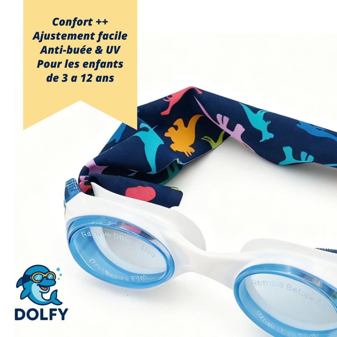 DOLFY Lunettes Piscine Enfant Fille Garçon 3-12 Ans Anti-Buée Étanches Protection UV