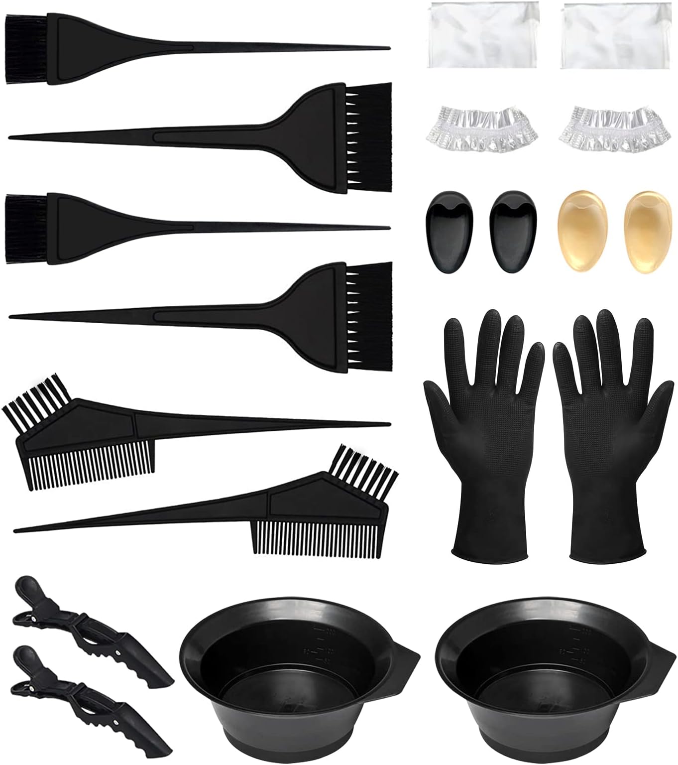 Guokoo 20 Pcs Hair Dye Kit - DIY Salon Hair Coloring Bleaching Tools Set - Includes Disposable Shawl Shower Cap, Hairpins, Brush Comb, Hair Tinting Bowl, Dye Brush, Ear Cover and Gloves