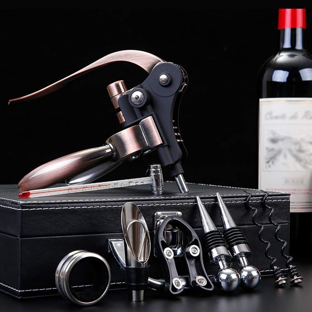 Weinöffner Korkenzieher Set Edelstahl Multifunktions Werkzeug Kit mit Folienschneider, Ausgießer, Stopper, Thermometer, in Geschenkbox - Perfekt für Weinliebhaber