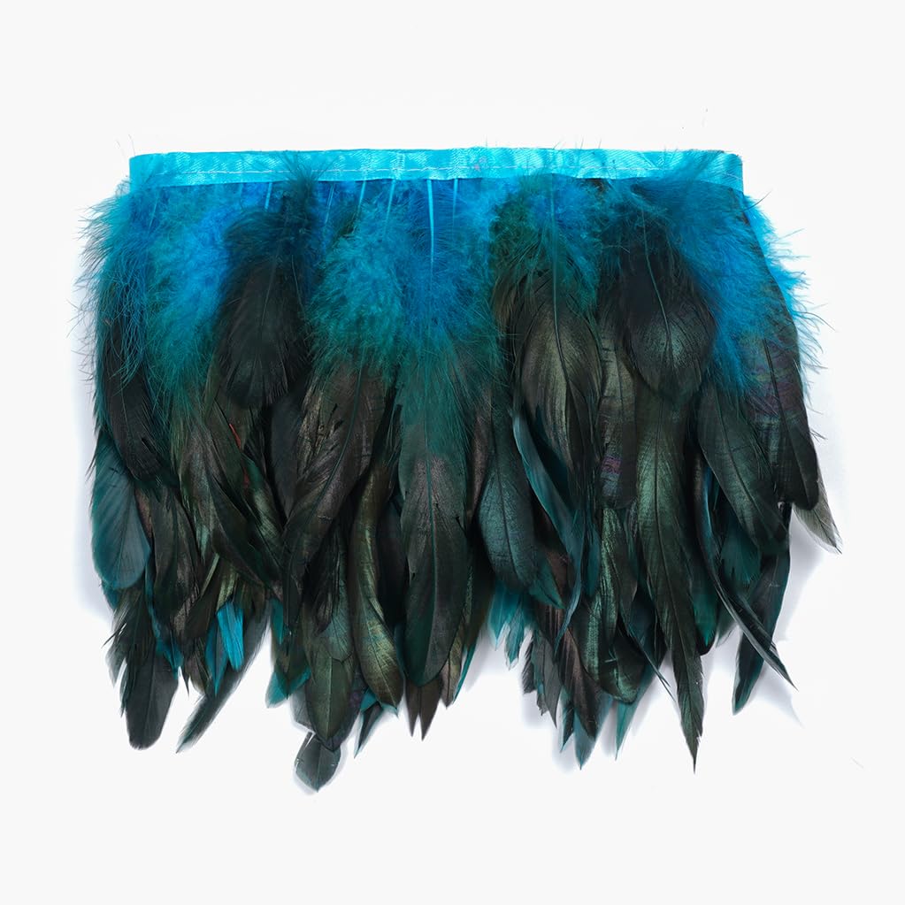 Shekyeon 2yards Rooster Feather Fringe Trim for Costume Decoration (Turquoise)