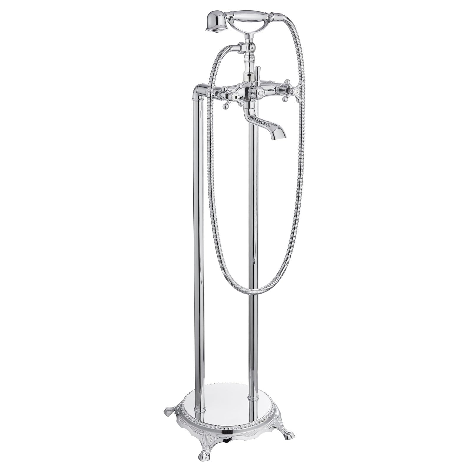 Gotonovo Freistehende Badewannenarmatur – Bodenstehend, Mit Handbrause, Gebürstetes Nickel