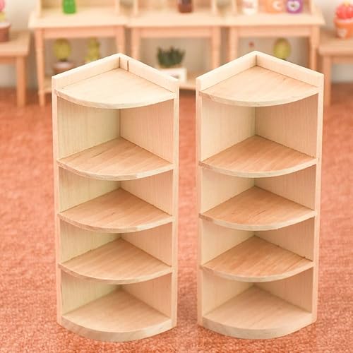 Miniatura 9 de Totority Gabinete esquinero de madera para casa de muñecas de 1/12, mini estante de almacenamiento rústico, modelo de muebles, estantería de juegos,