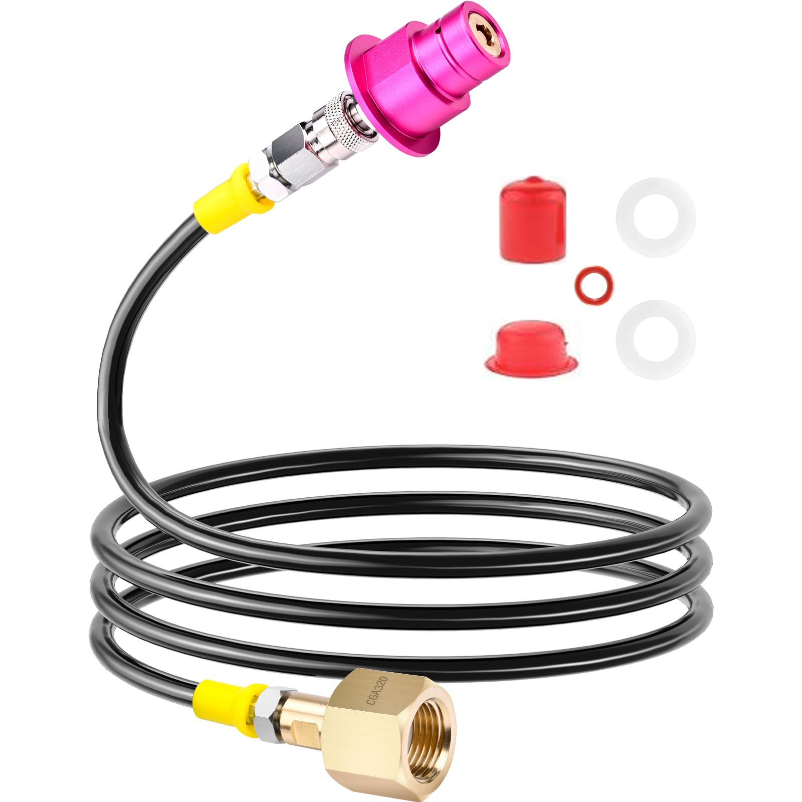 CO2 Quick Adapter with 60in High-pressure Hose, CO2 Quick-Connect Compatible with Duo/Terra/Art/E-Duo/Crystal 3.0/GAIA Soda Maker, CGA320 Valve for Large CO2 Tank