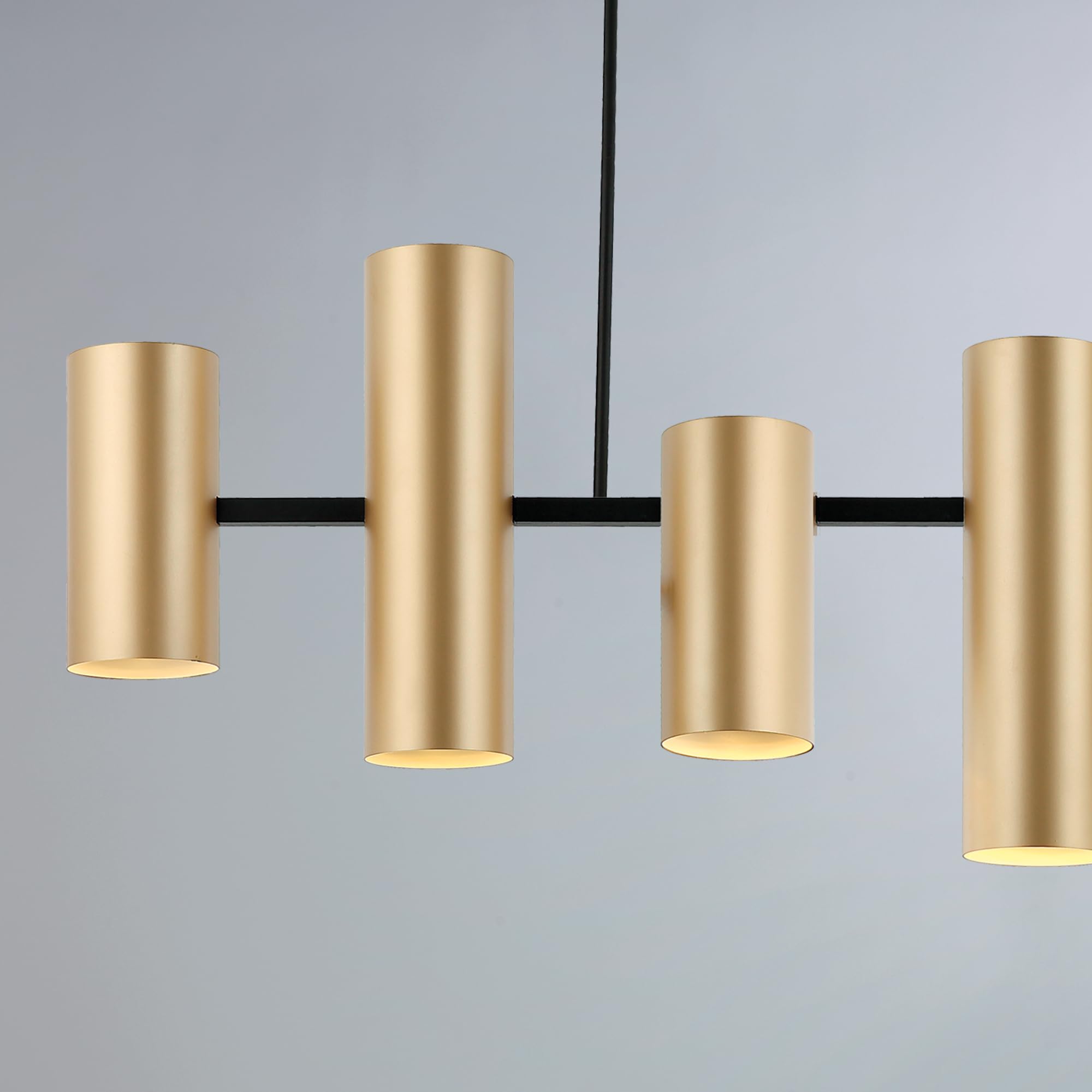 LEOLUX Metropolis – Lampadario Moderno a Sospensione 6 Luci – Design Architettonico a Cilindri – LED GU10 – Finitura Oro – Lampada da Soffitto per Soggiorno, Cucina e Sala da Pranzo