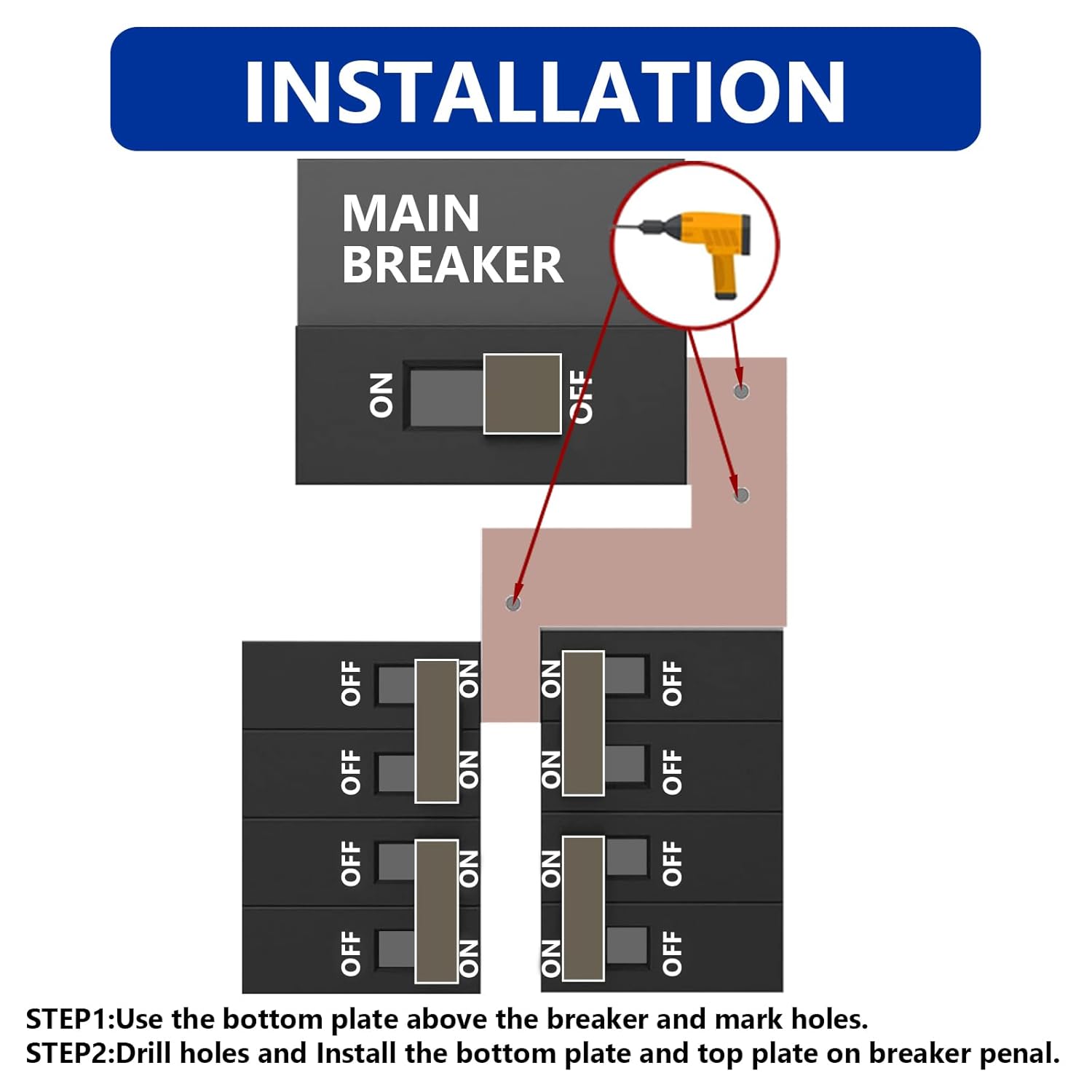 Generator Interlock Kit Compatible with Eaton Cutler Hammer Generator BR and CH Series 150 or 200 Amp Panel, 1 1/4–1 7/16" Spacing Between Main Breaker and Generator Circuit Breakers