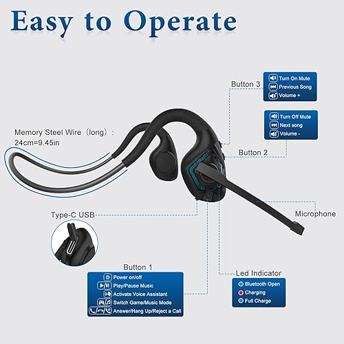 Miniatura 7 de BANIGIPA G2 Cyan - Auriculares inalámbricos Bluetooth con micrófono con cancelación de ruido, 270 giratorios, cómodos, batería de larga duración