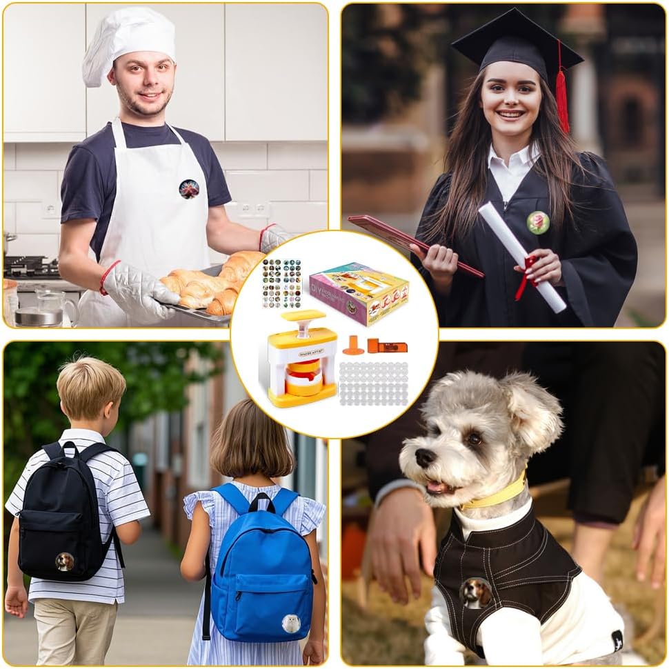 Badge Making Kit for Kids, 55mm Badge Making Machine with 48 Pcs Button Parts, Cute Stickers, Circle Cutter, Kids Button Maker Machine, Fun DIY Badge Maker for Kids Birthday Christmas Gifts