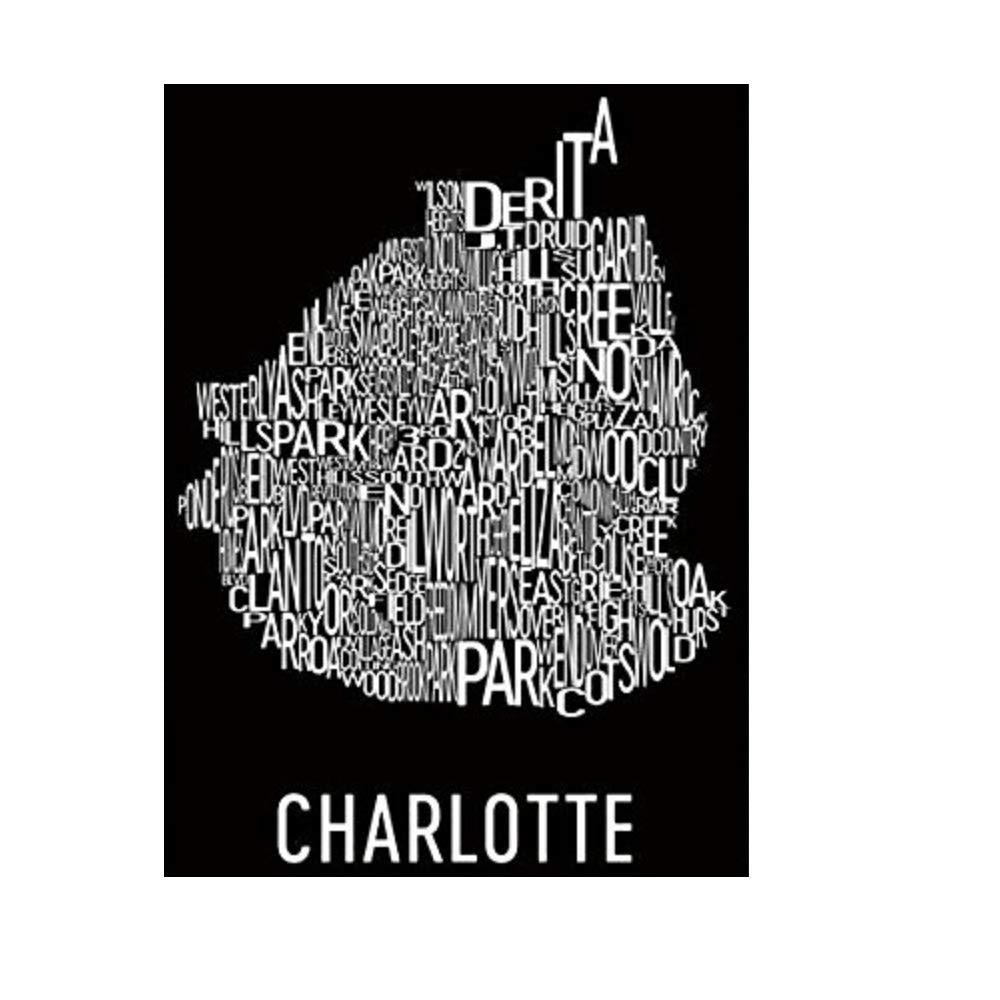 Charlotte NC Typography Neighborhood Map Art City Print, Charlotte Wall Art, Charlotte Art