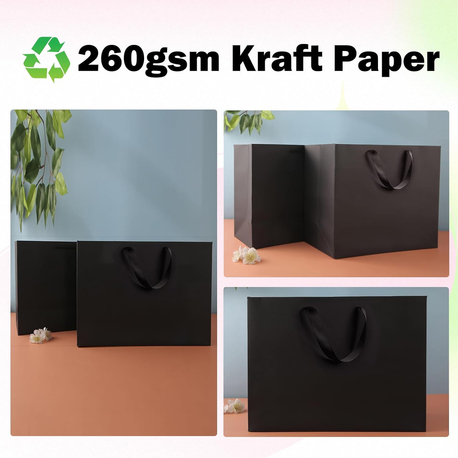 OfficeCastle 4 Pack Black Paper Gift Bags, XL 16x6x12 inch Bags with Handles and 10 Gold Tissue Sheets, Luxury Shopping Bag for Holiday Gifts, Retail, Boutique, Party Use (XL, 4pcs) - Image 5