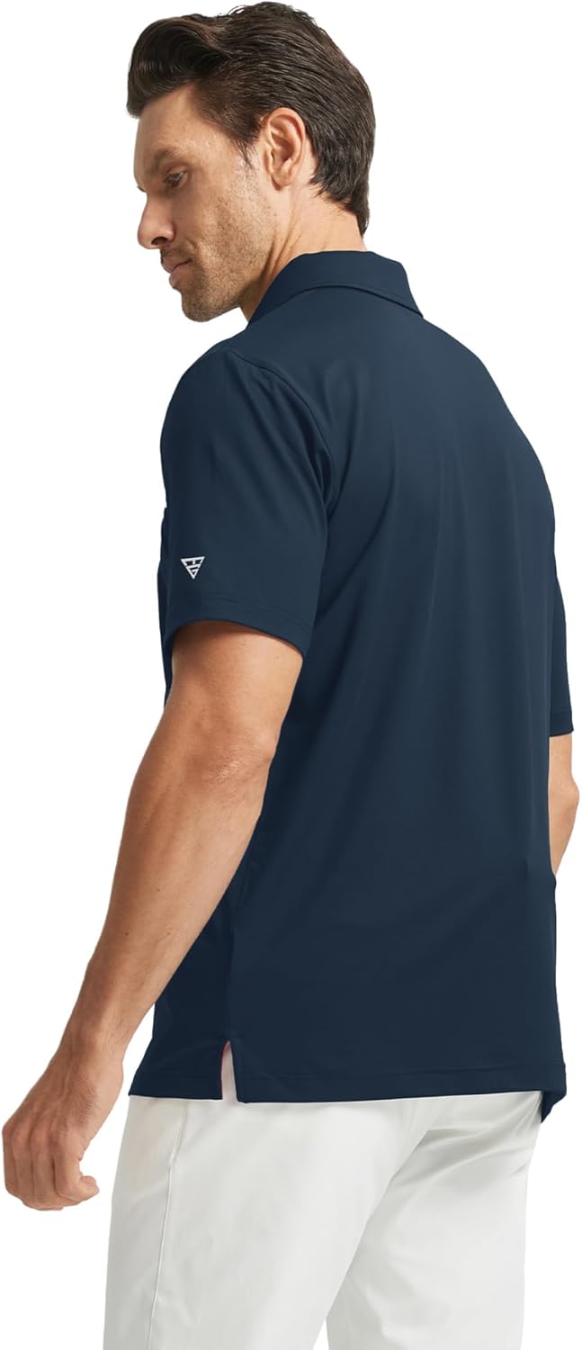 M MAELREG Mens Golf Shirts Short Sleeve Chest Print Stripe Moisture Wicking Dry Fit Casual Collared Mens Polo Shirts - Image 4