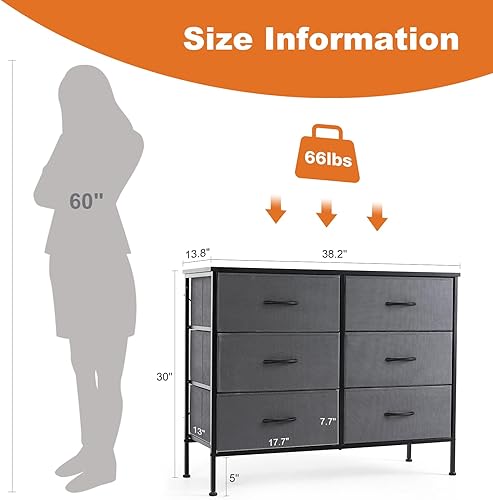 Miniatura 3 de Sweetcrispy Cómoda de tela con 6 cajones - Almacenamiento para dormitorio con soporte de TV