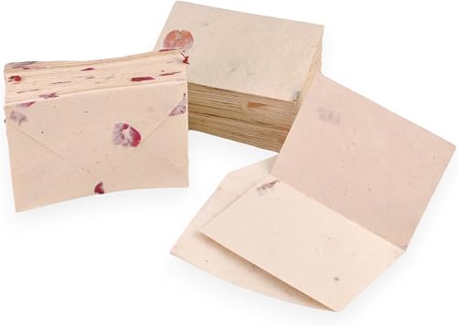 Kathmandu Valley Co. 50 Vintage 4x6 Handmade Lokta Paper Nepali Cherish Greeting Cards & Matching Decorative Flower Petal Envelopes. Folded blank cards. Handmade In Nepal. (Bougainvillea)