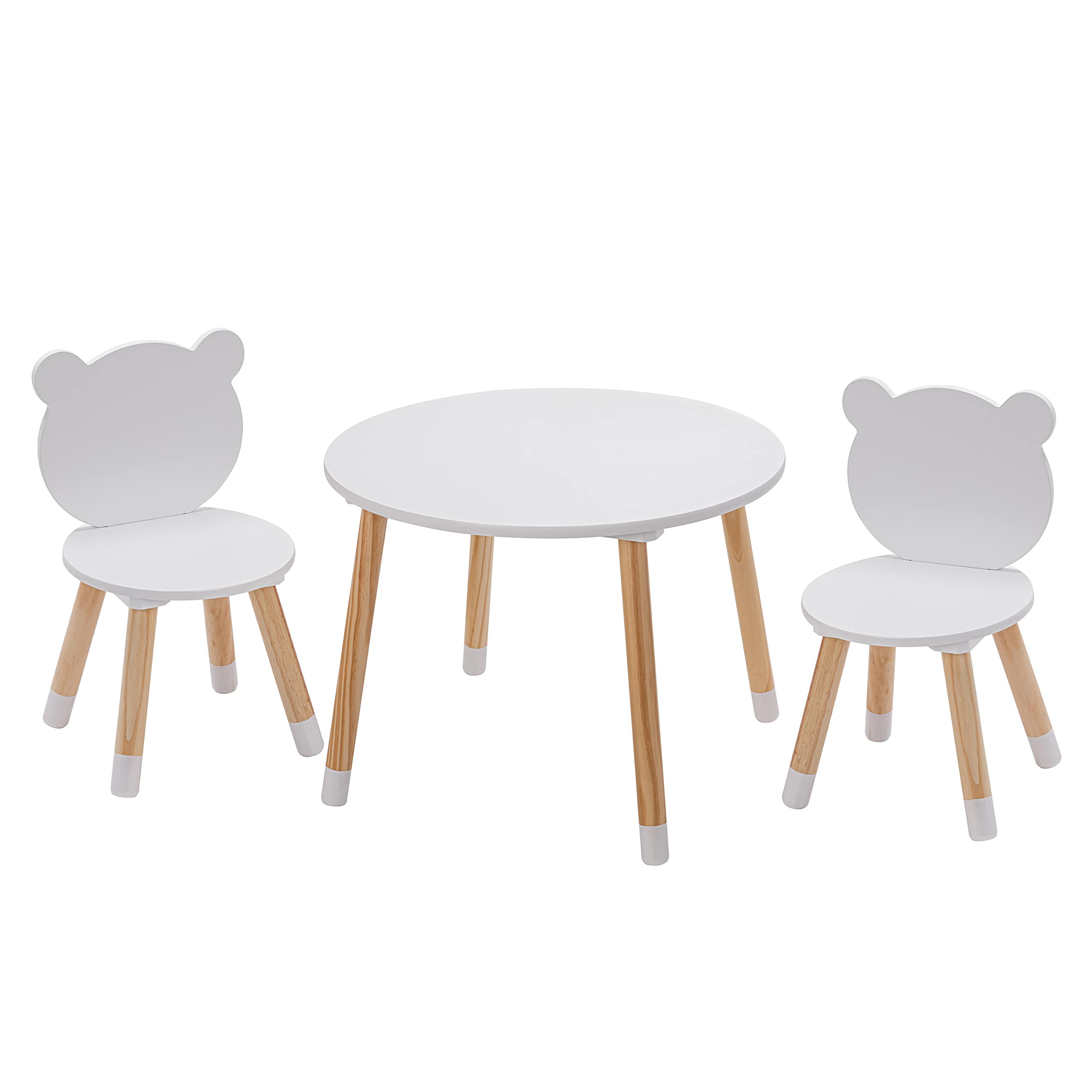 UTEX Kids Wood Table and Chair Set, Kids Play Table with 2 Chairs,3 Pieces Round Play Tablet for Toddlers, Girls, Boys,White