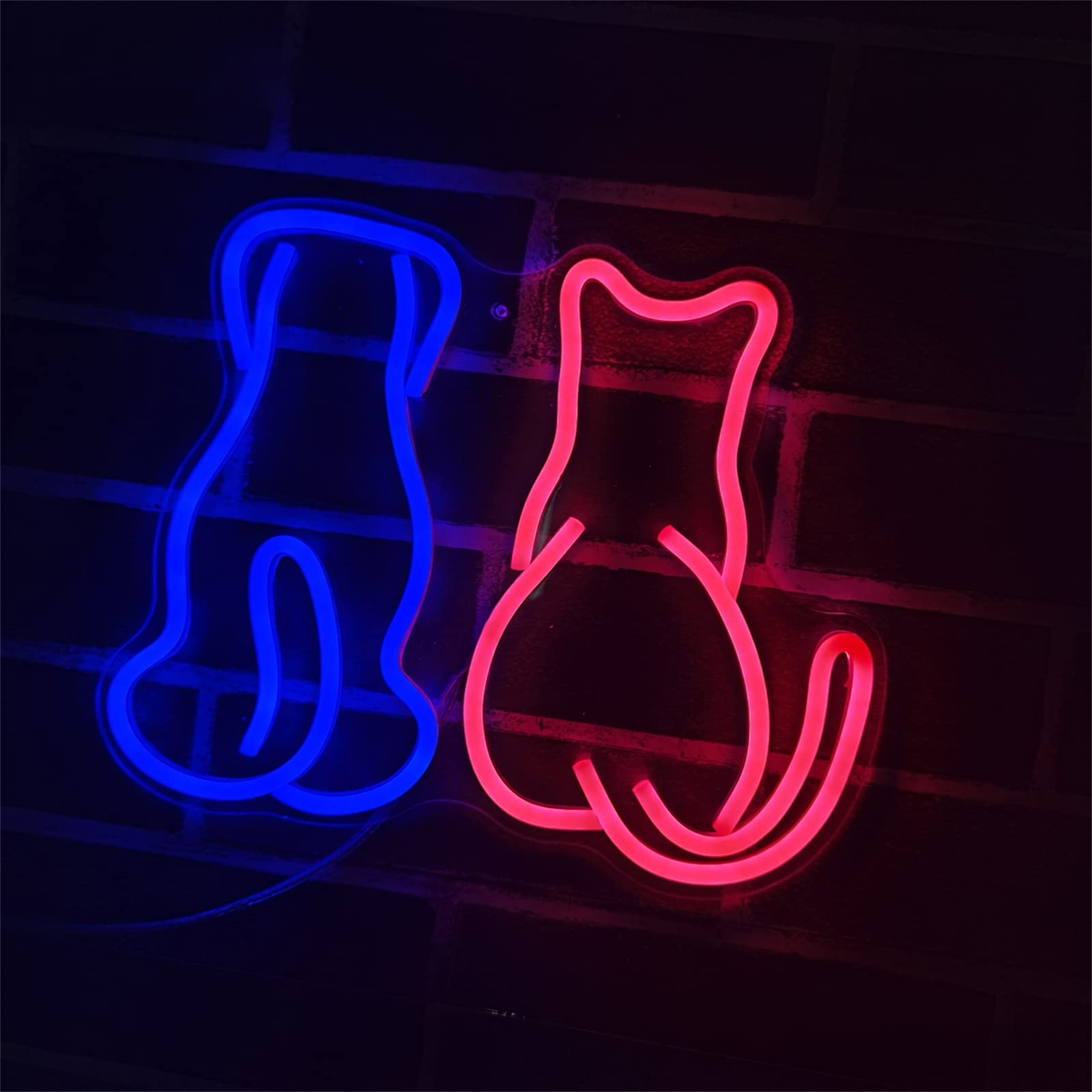 Gatto Cane Insegna Neon con Luce Neon Negozio Animali Decorazione Parete Gattino Cucciolo Luce LED Casa Camera Canile Decorazione Parete Negozio Animali Domestici Segno di Luce,A,33x28CM