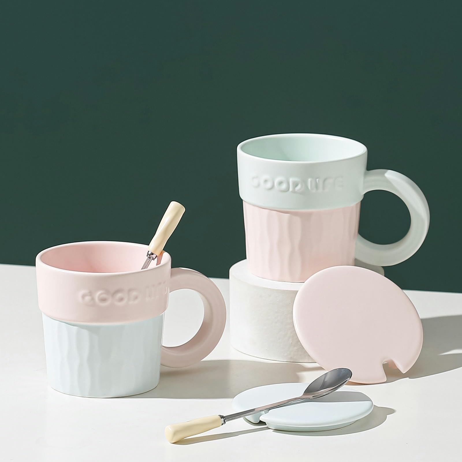 Mug De Cerámica Pintado Curvo Base Gres 500 Ml - Real Plaza