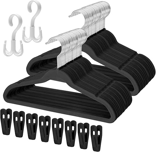 Miniatura 1 de Tinfol Perchas de terciopelo para niños, perchas antideslizantes negras de tamaño bebé, 13.7 pulgadas, paquete de 60 perchas de ropa para niños que