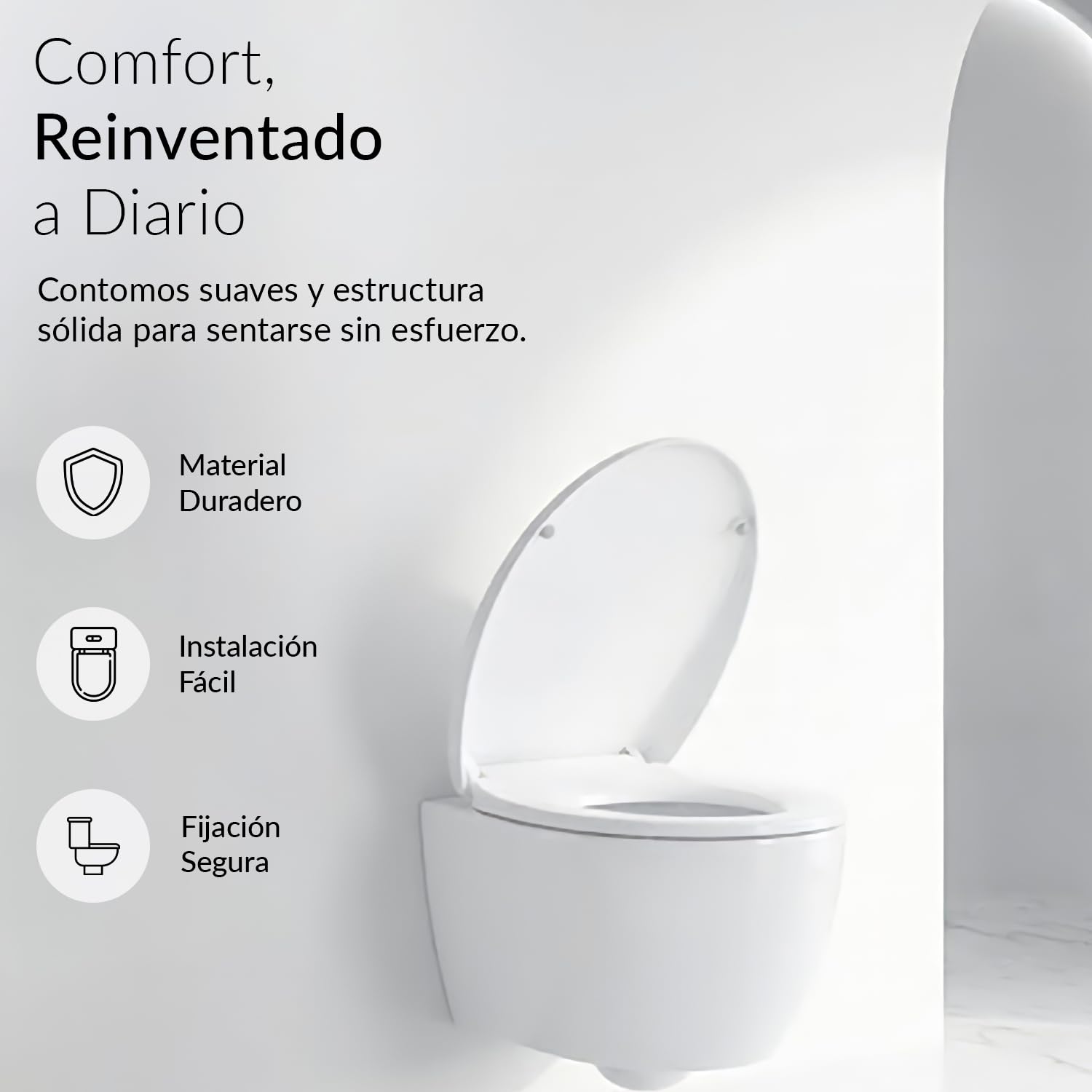 Tapa WC Universal Forma Ovalada Blanca con Cierre Amortiguado, Asiento Inodoro Blanco con Bisagras Desmontables, Tapadera WC Compatible con Inodoros Forma O