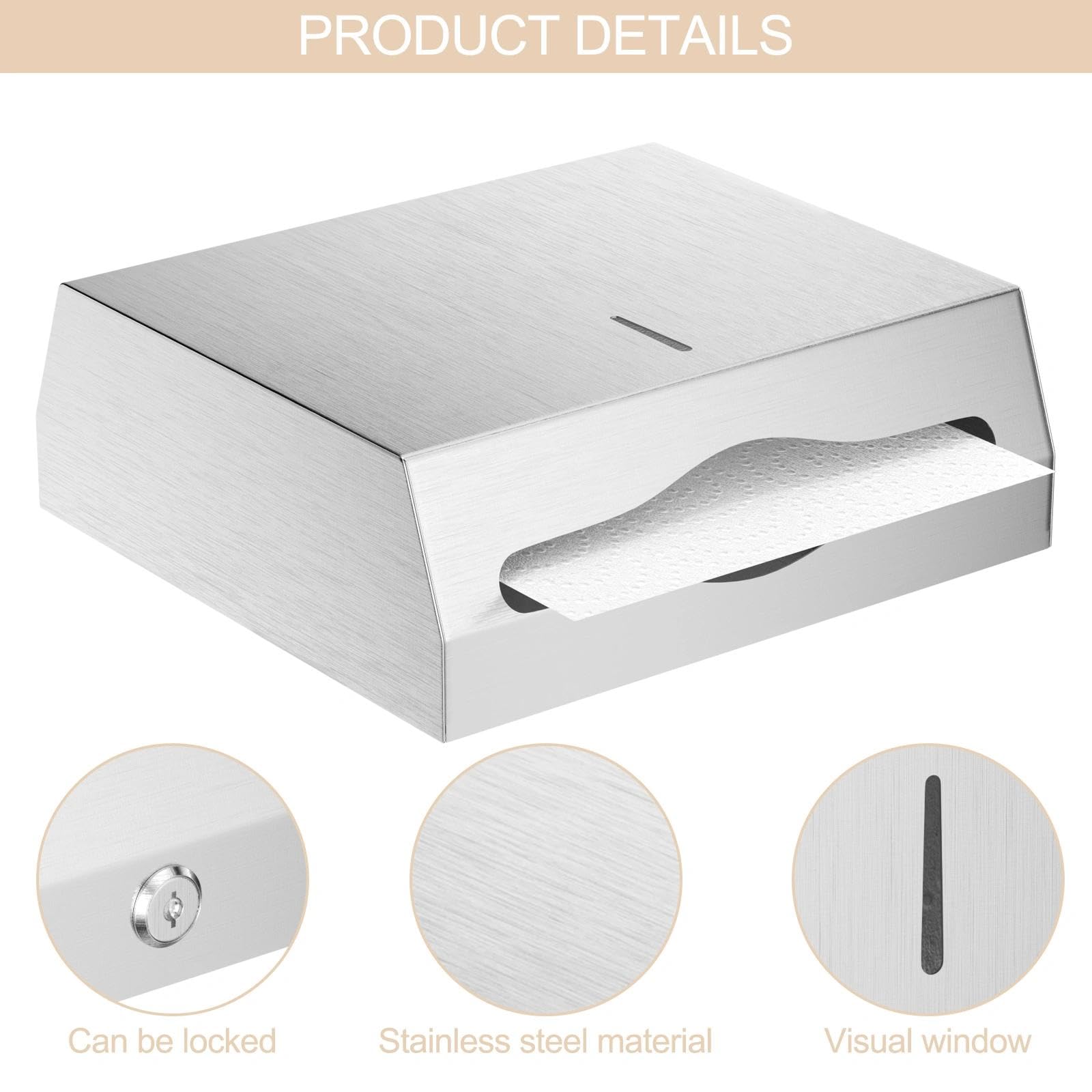 Dispenser Carta Asciugamani da Parete, Dispenser Carta Igienica in Acciaio Inox, Distributore di Asciugamani con Blocco per Bagni, Cucina, Uffici e Luoghi Pubblici(Argento)