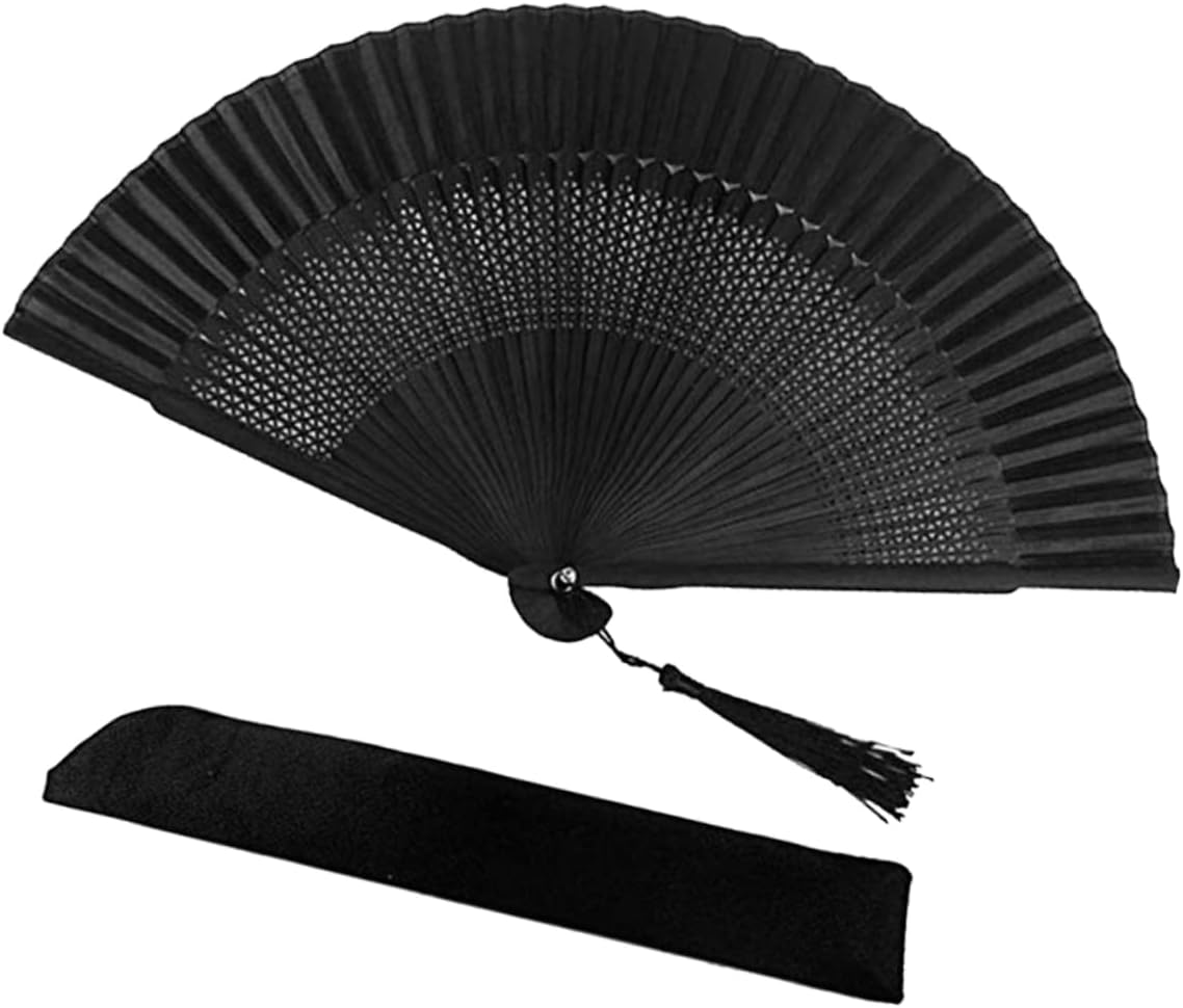Angoily 3pcs Antiquities Dance Folding Fan Elegant Black Handheld Craft Fan Mini Window Hollow Design for Festivals Parties and Home Decoration
