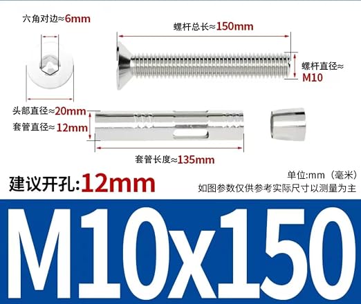 Pernos de expansión acero inoxidable M10x150mm 5 piezas miniatura 2