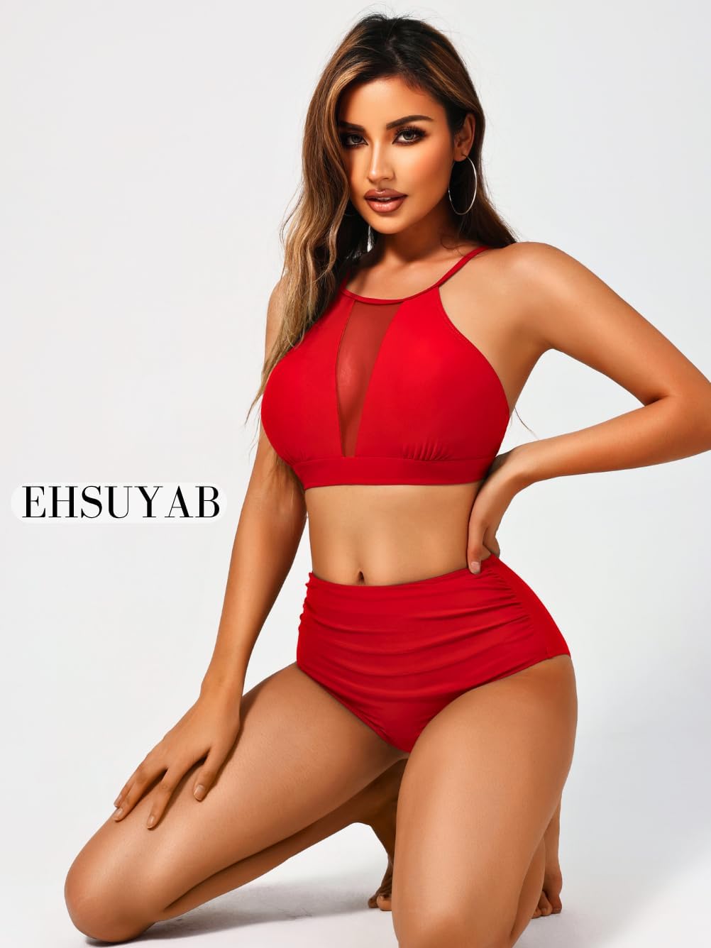 2 Piece High Waisted Bikini Set for Women, High Neck Bathing Suit Tummy Control, Ruched Full Coverage Modest Swimsuit - Image 7