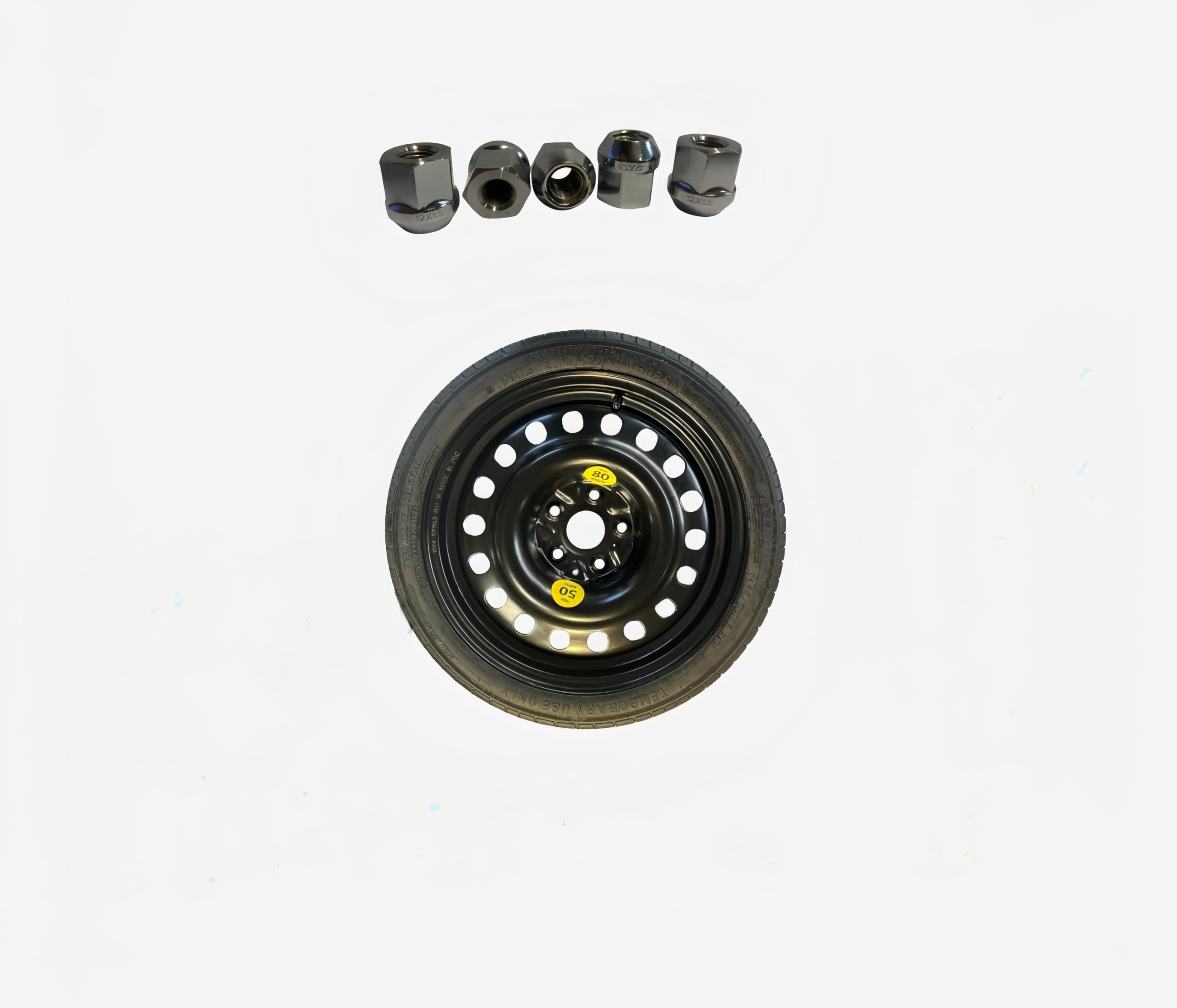 Rueda de repuesto 17" compatible con Lexus CT200H Toyota Yaris (5 orificios) con gata, llave y funda 125/70R17