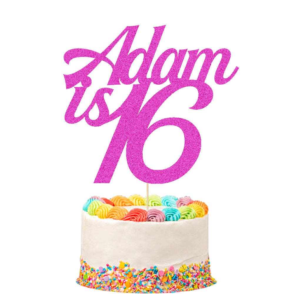 Personalised Birthday Cake Topper Customized with Any Name Age Cake Decoration 16 18 21 30 40 60 Double Sided Glitter Card(Pink) โ image 1
