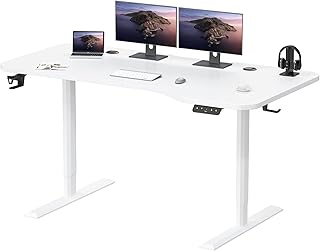JUMMICO Electric Standing Desk Adjustable Desk Large 63 x 29.5 Inch Sit Stand Up Desk Home Office Computer Desk Memory Preset with T-Shape Metal Bracket and Routing Cable Hole, White