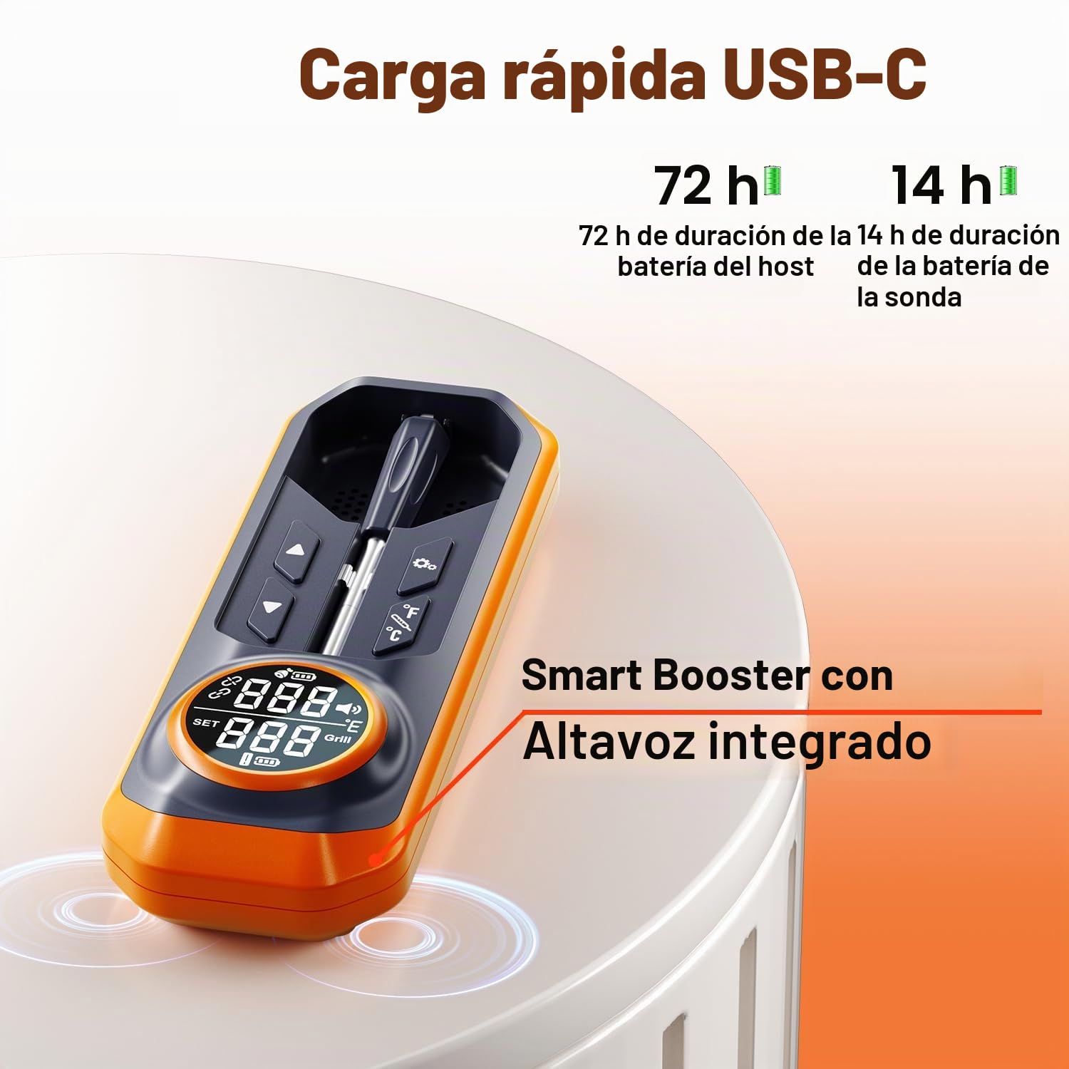 GRAM PRES Termómetro de carne inalámbrico, termómetro digital de cocina con sonda inalámbrica y alcance de 500 pies, termómetro para alimentos, aplicación iOS y Android, temperaturas preprogramadas