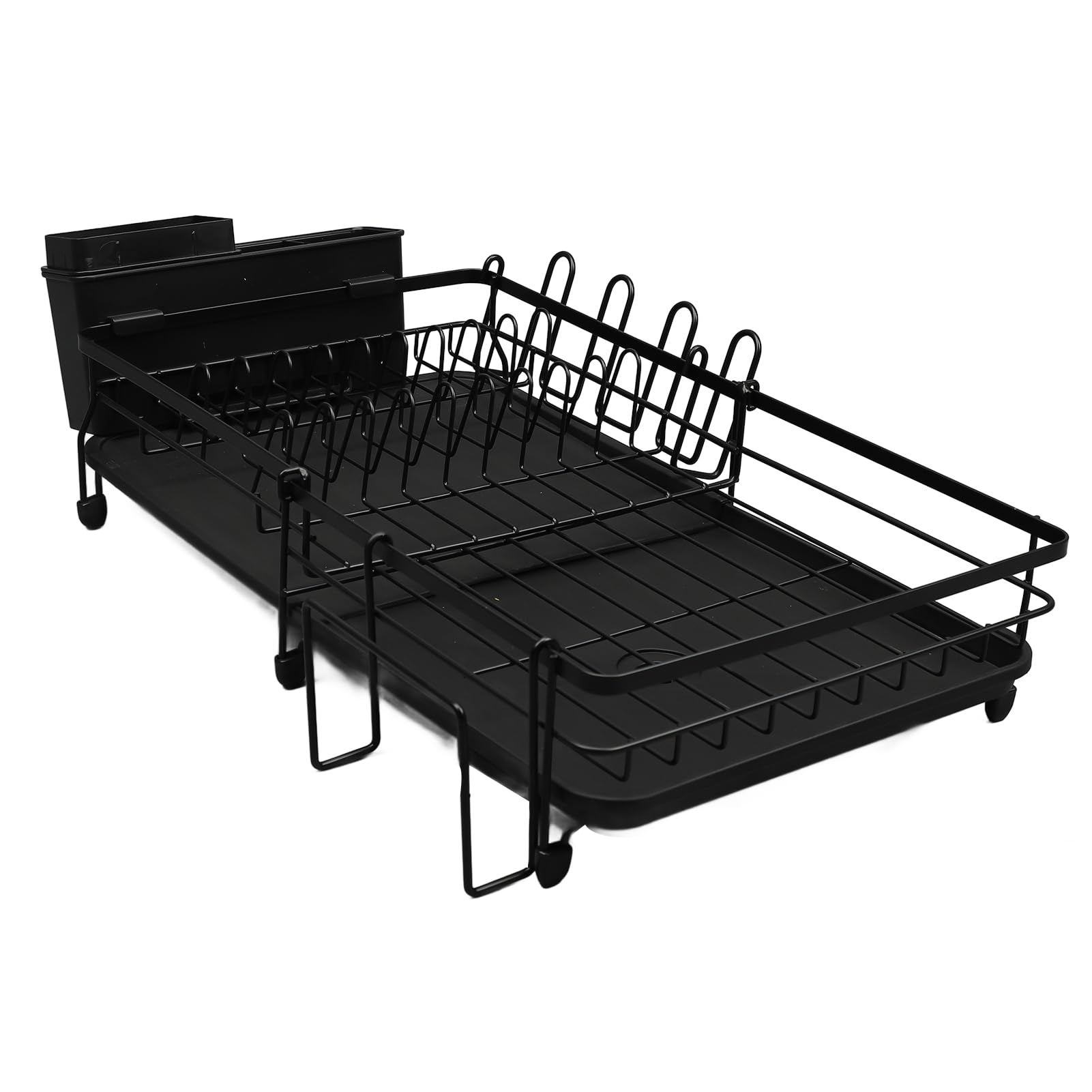Secador de platos, multifuncional, soporte extensible para utensilios de cocina, color negro, diseño inoxidable
