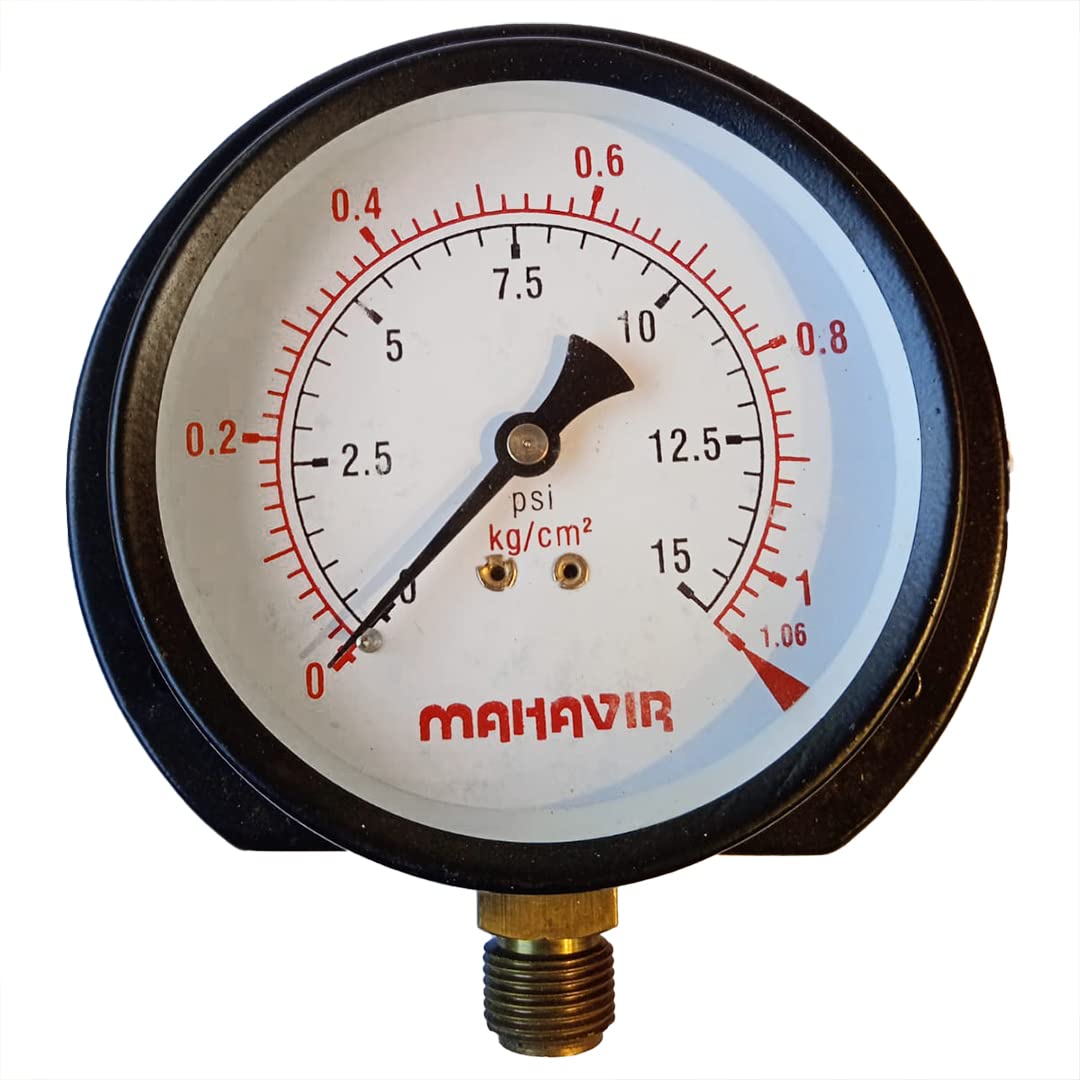 B K JAGAN & CO Pressure Gauge Industrial Heavy Duty Size 4 Inch (15 PSI, 1.06 Kg/Cm²)-image-14