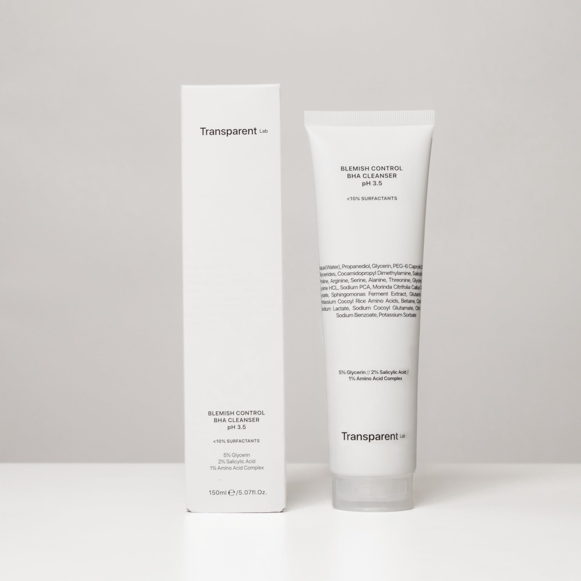 Transparent Lab Blemish Control BHA Cleanser pH 3.5 Facial Cleanser 150 ml – With Salicylic Acid, Deep Pore Cleansing, Oil Control, Soft, Hydrated and Blemish-Free Skin