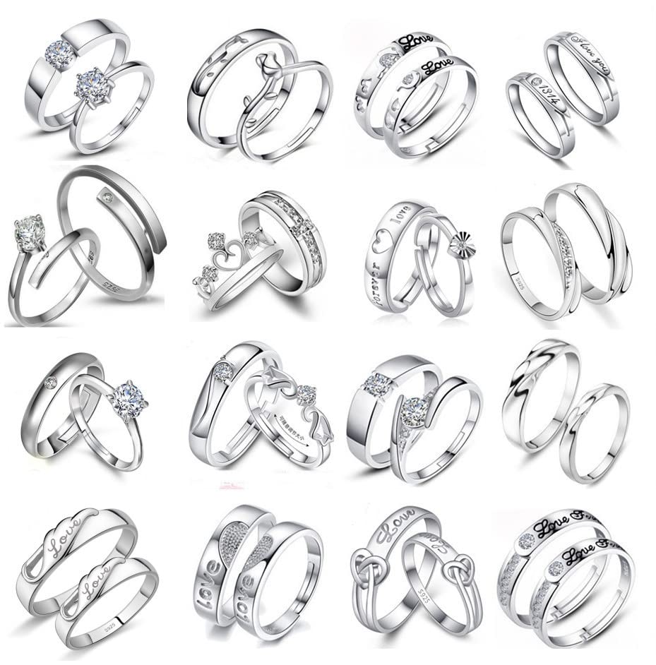 Exquisito par de Anillos de Color Plateado for Mujeres y Hombres, Pareja Ajustable, Compromiso, Regalo de Boda, Accesorios de joyería (Color : 30)