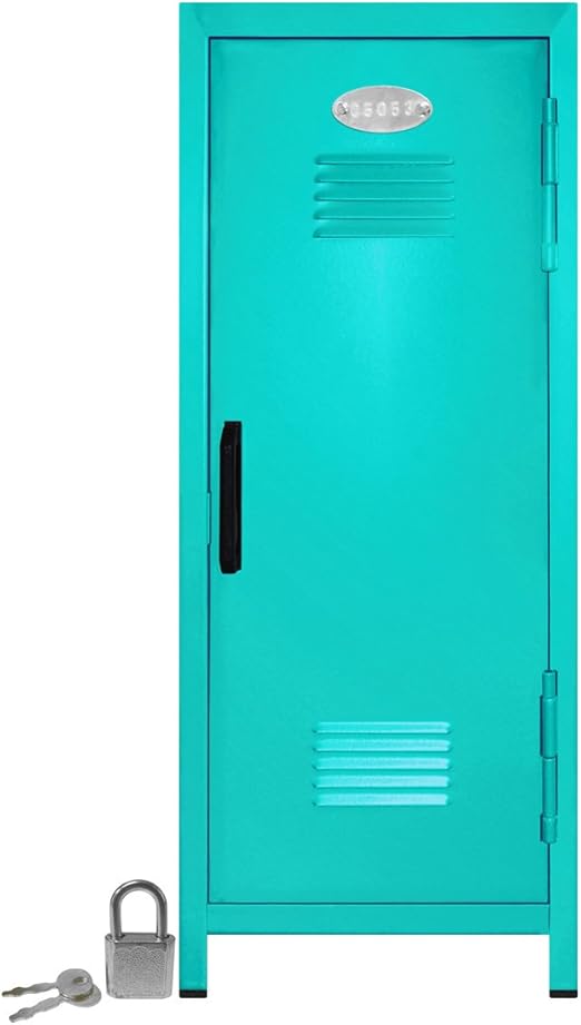 Mini Locker with Lock and Key Teal -10.75" Tall x 4.125" x 4.125"