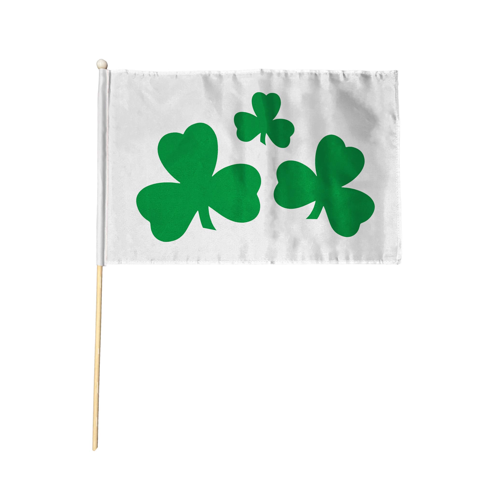 Flagtex Shamrock Irish Three Leaf Clover Pack of 6 Hand Waving Flag (18x12 Inch Large) - Premium Wooden Stick Irish Symbol Flag Big Size Natural Wood Pole Ireland Luck Heritage